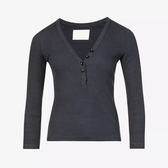 CITIZENS OF HUMANITY • Aideen V-Neck Henley Top in Charcoal - Picture 2 of 13